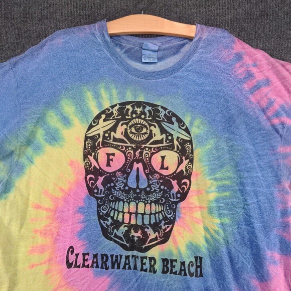Colortone Men's Clearwater Beach T-Shirt Multi 2XL Tie Dye Sugar Skull Graphic - Picture 3 of 13